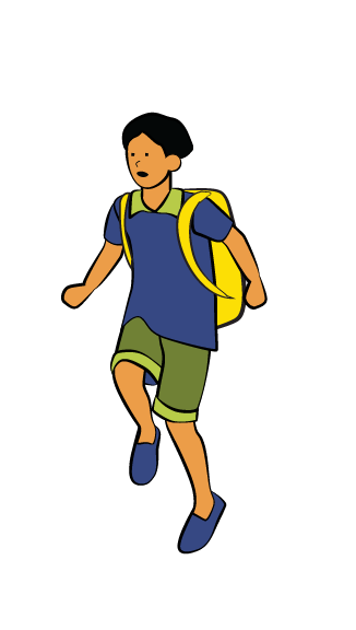 Illustration of boy running with backpack on