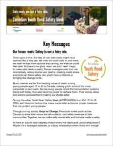 Thumbnail image of first page of Canadian Youth Road Safety Week Key Messages