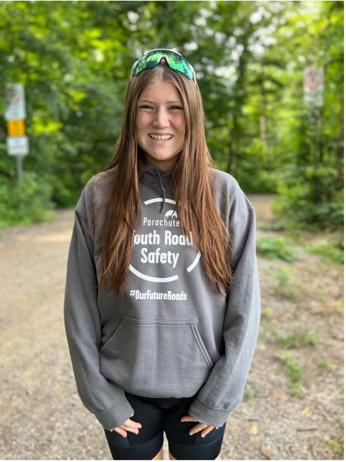 Photo of Leighton Underhill in a grey Youth Road Safety hoodie