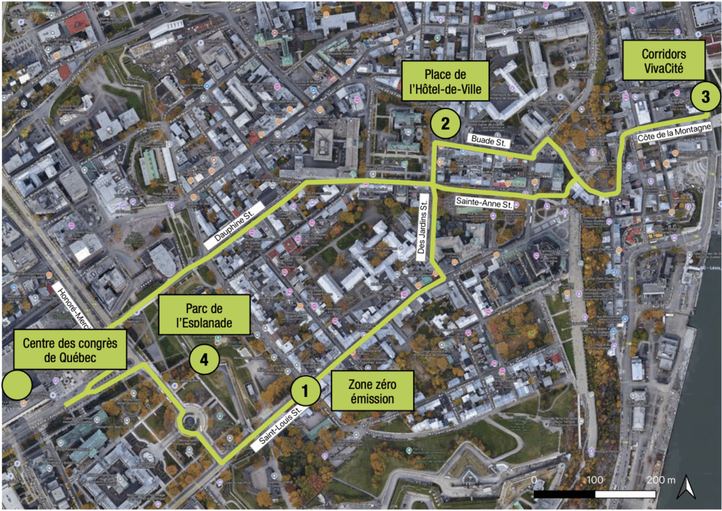 Map of the route of the 2025 walkshop in Quebec City