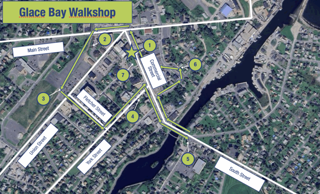 Map of Glace Bay Nova Scotia showing route of the walkshop