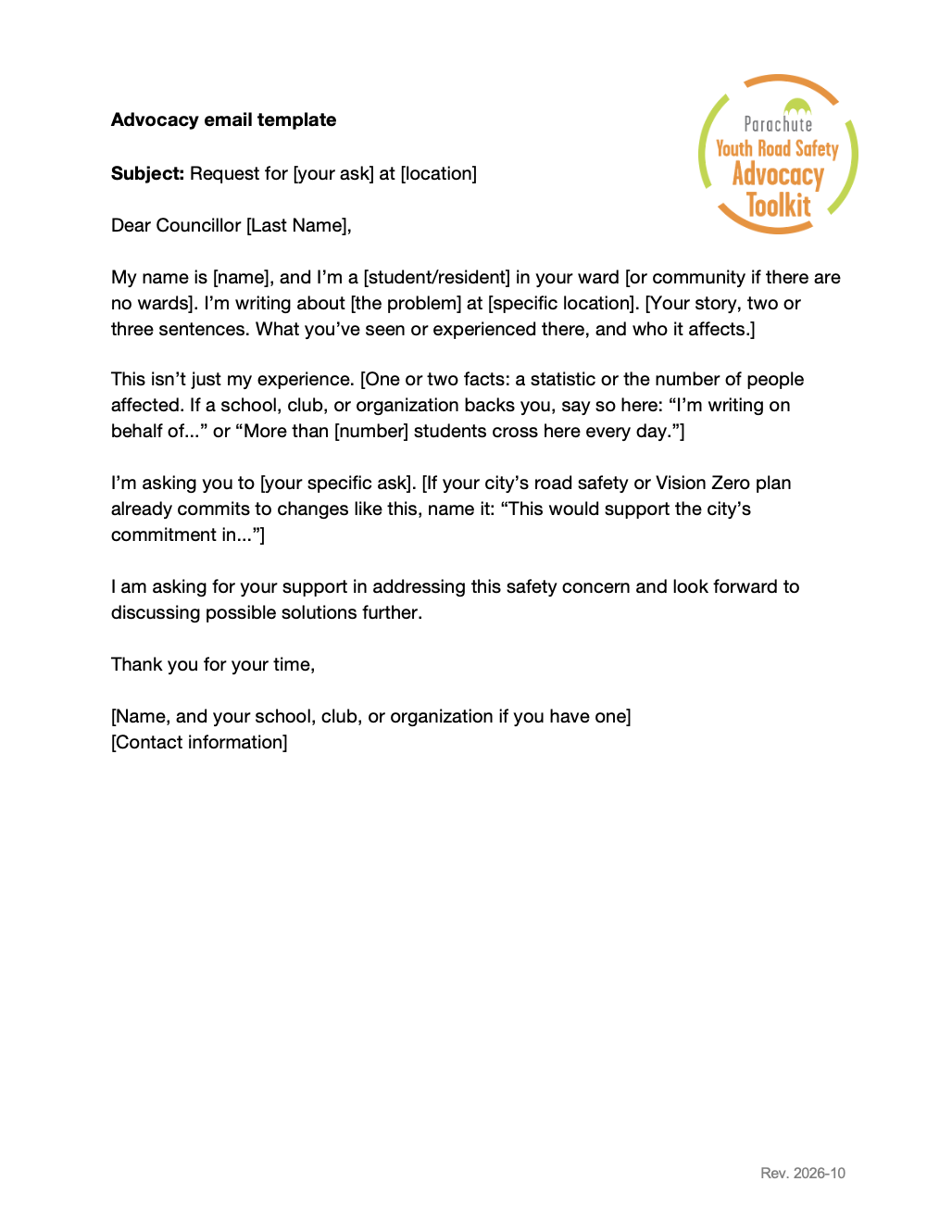 Image of advocacy email template