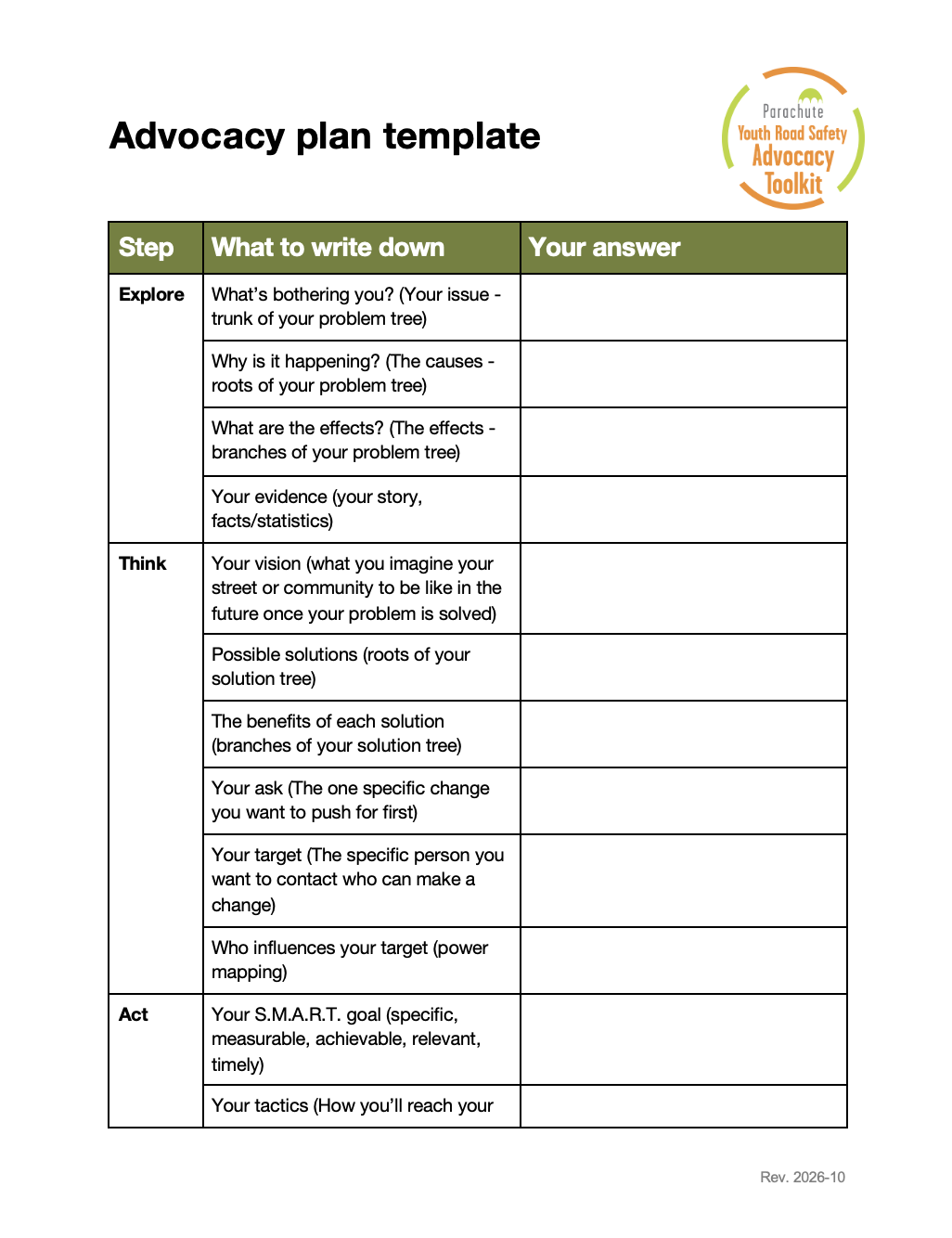 Image of advocacy plan template