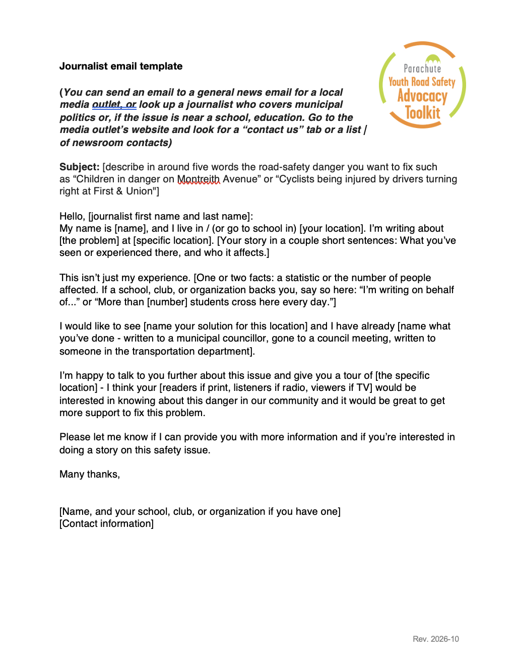 Image of journalist email template
