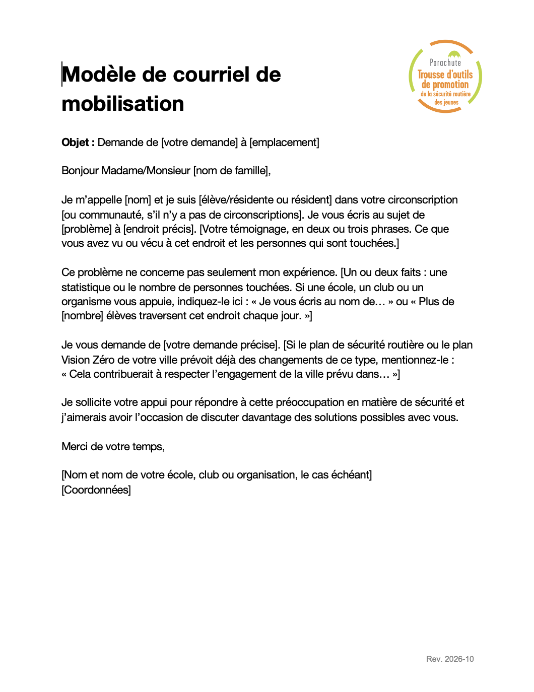 Modèle de courriel de mobilisation - TOPSRJ