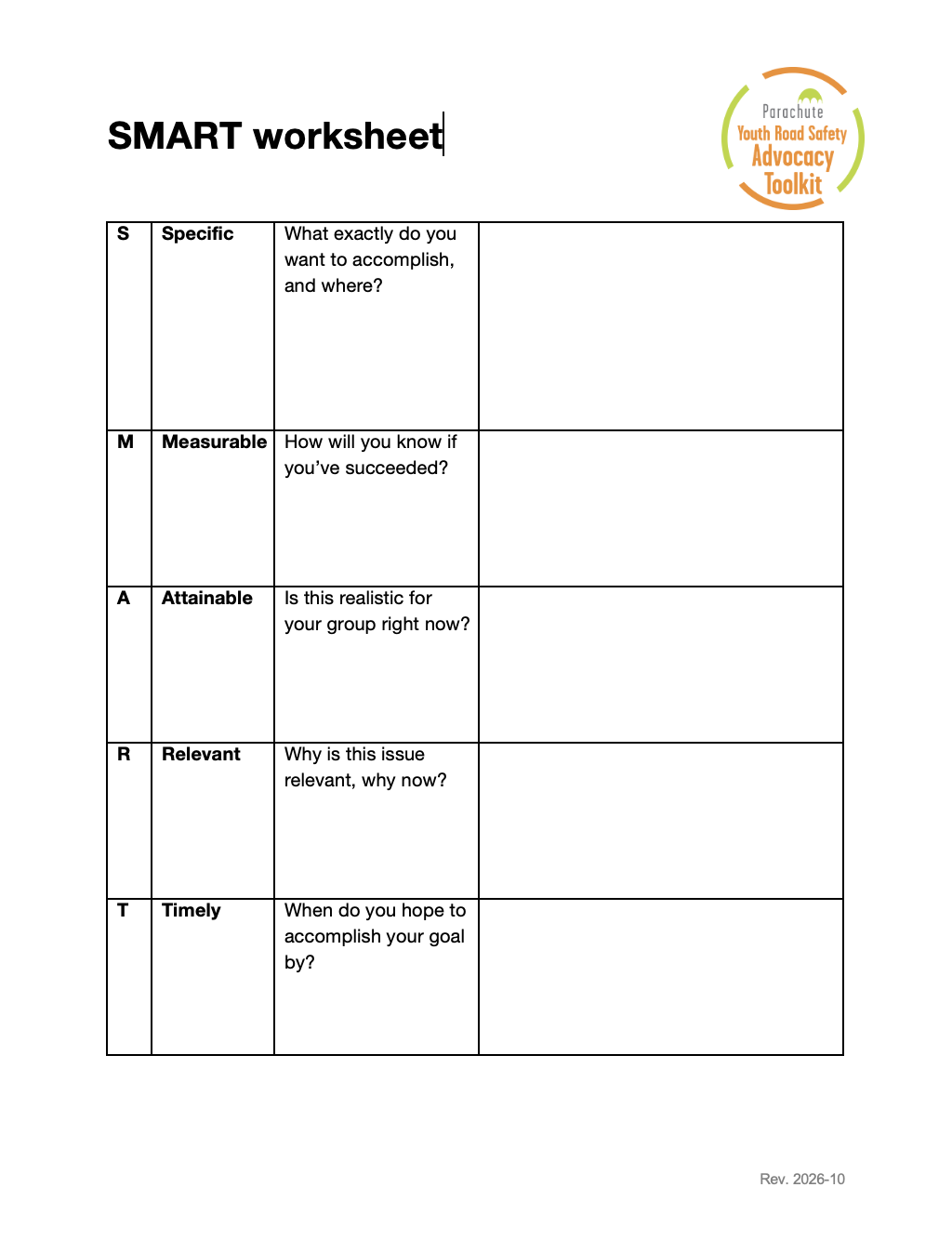 Image of the SMART worksheet