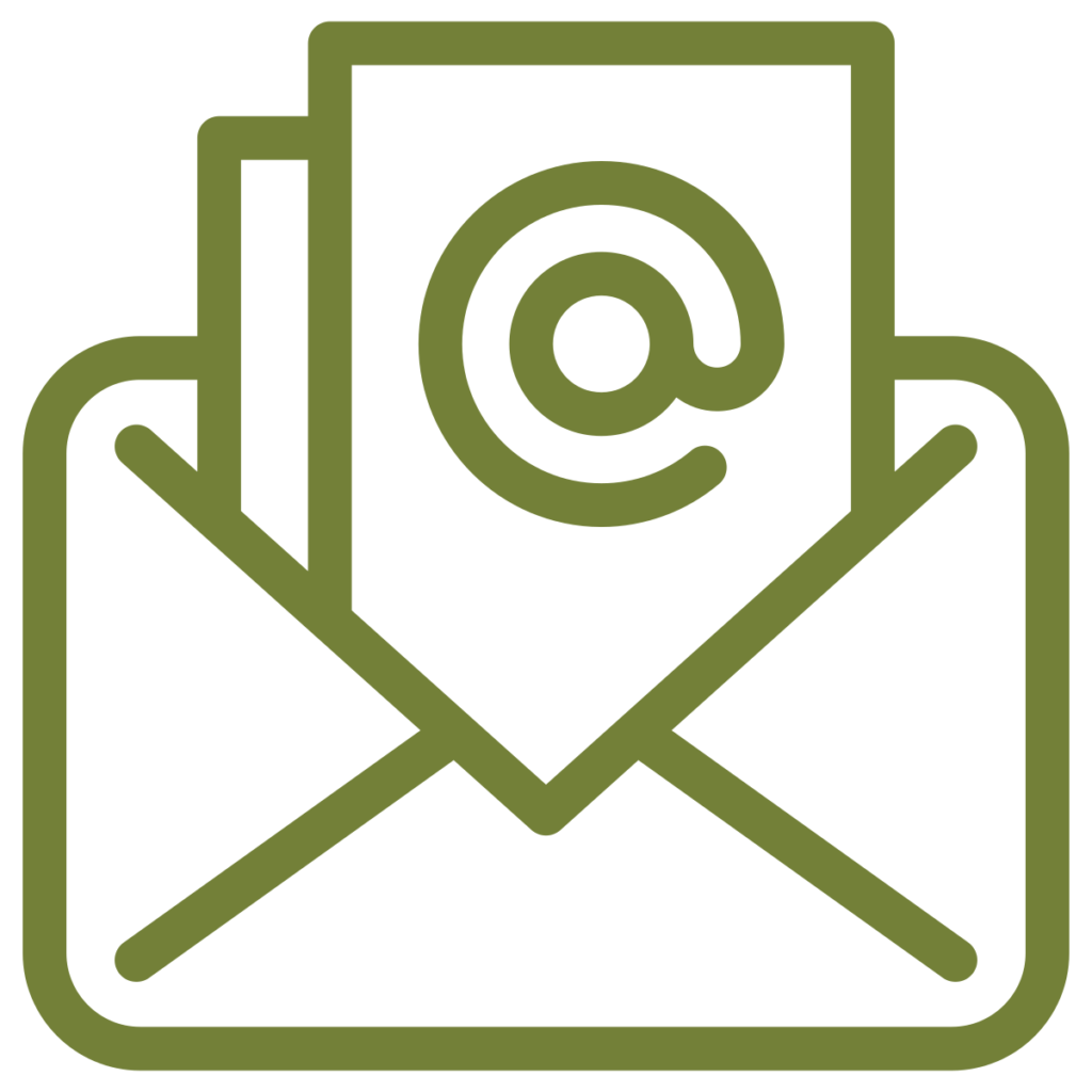 Icon of envelope and letter with "at" sign