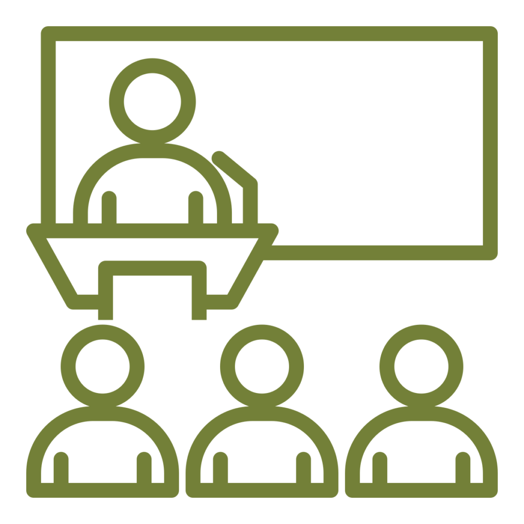 Icon of a person speaking to an audience