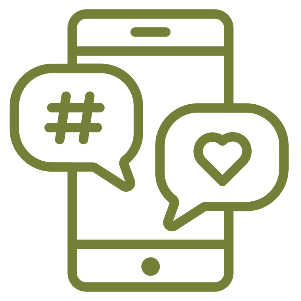 Icon of phone with social media speech bubbles