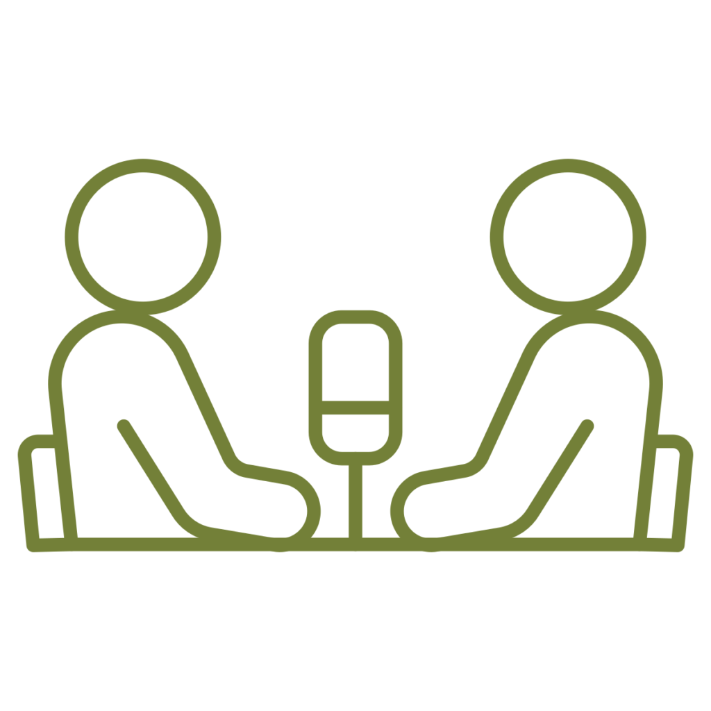 Icon of two people talking with a microphone